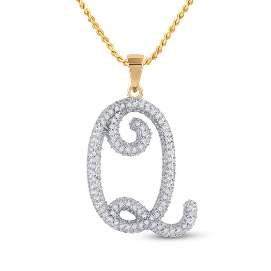 10k Yellow Gold Womens Round Diamond Initial Q Letter Pendant 1/4 Cttw