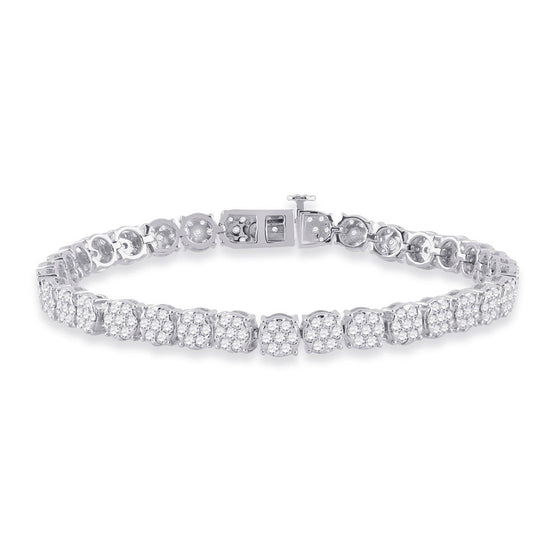 14k White Gold Womens Round Diamond Cluster Tennis Bracelet 3-1/3 Cttw