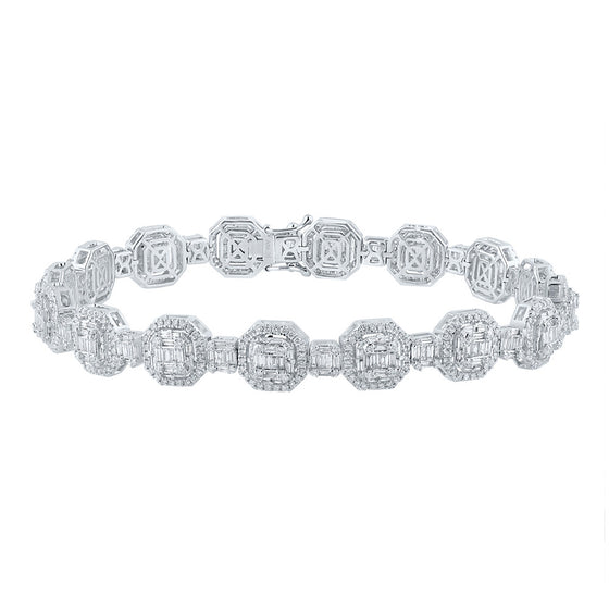 14k White Gold Mens Baguette Diamond Link Bracelet 6-1/4 Cttw