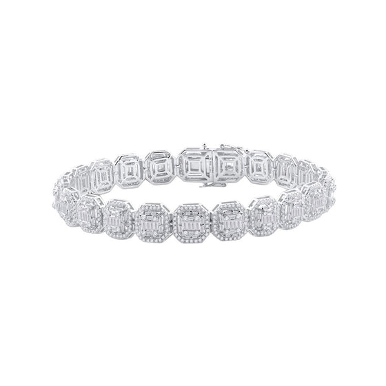14k White Gold Mens Baguette Diamond Link Bracelet 7-3/4 Cttw