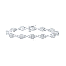  14k White Gold Womens Baguette Diamond Oval Link Bracelet 2 Cttw