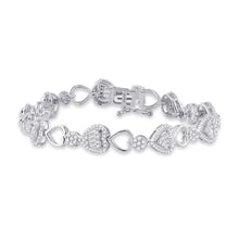  14k White Gold Womens Baguette Diamond Heart Link Bracelet 1-3/4 Cttw