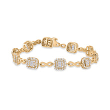  14k Yellow Gold Womens Baguette Diamond Square Link Bracelet 1-3/4 Cttw