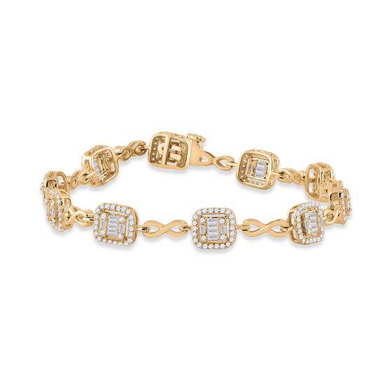 14k Yellow Gold Womens Baguette Diamond Square Link Bracelet 1-3/4 Cttw