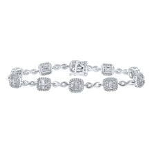  14k White Gold Womens Baguette Diamond Square Link Bracelet 1-3/4 Cttw