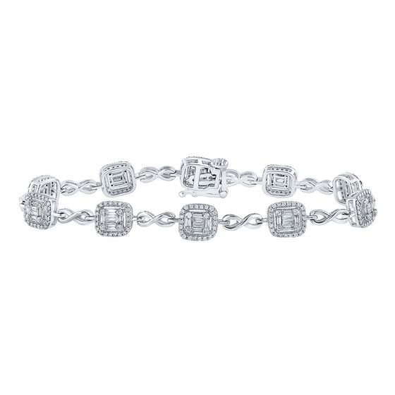 14k White Gold Womens Baguette Diamond Square Link Bracelet 1-3/4 Cttw