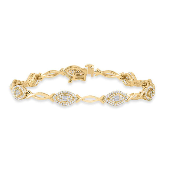 14k Yellow Gold Womens Baguette Diamond Fashion Bracelet 1 Cttw