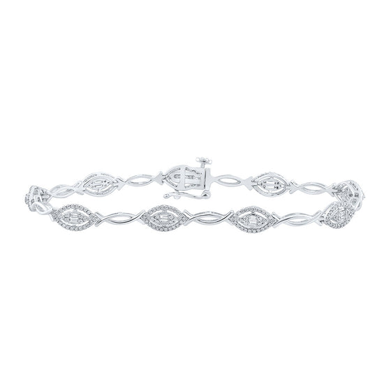 14k White Gold Womens Baguette Diamond Fashion Bracelet 1 Cttw