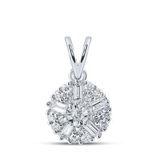  14k White Gold Womens Baguette Diamond Cluster Pendant 1/4 Cttw