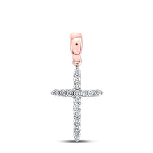  10k Rose Gold Womens Round Diamond Cross Pendant 1/6 Cttw