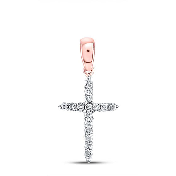 10k Rose Gold Womens Round Diamond Cross Pendant 1/6 Cttw