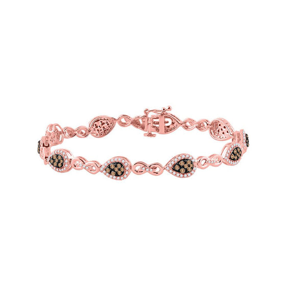 10k Rose Gold Womens Round Brown Diamond Fashion Bracelet 2 Cttw