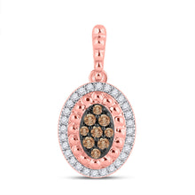  10k Rose Gold Womens Round Brown Diamond Oval Pendant 1/4 Cttw