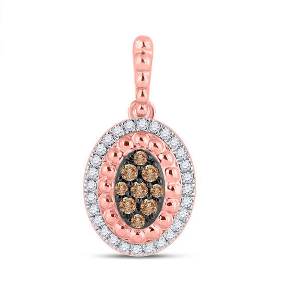 10k Rose Gold Womens Round Brown Diamond Oval Pendant 1/4 Cttw