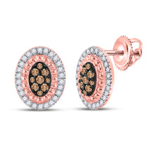  10k Rose Gold Womens Round Brown Diamond Oval Earrings 3/8 Cttw