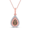 10k Rose Gold Womens Round Brown Diamond Teardrop Pendant 1/4 Cttw