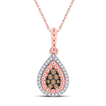  10k Rose Gold Womens Round Brown Diamond Teardrop Pendant 1/4 Cttw