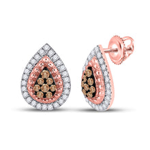  10k Rose Gold Womens Round Brown Diamond Teardrop Earrings 1/3 Cttw