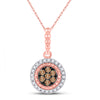 10k Rose Gold Womens Round Brown Diamond Cluster Pendant 1/4 Cttw