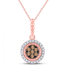  10k Rose Gold Womens Round Brown Diamond Cluster Pendant 1/4 Cttw