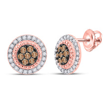  10k Rose Gold Womens Round Brown Diamond Cluster Earrings 3/8 Cttw