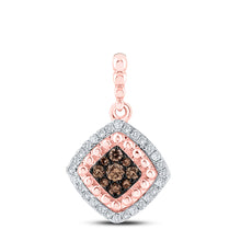  10k Rose Gold Womens Round Brown Diamond Offset Square Pendant 1/4 Cttw