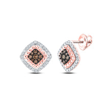  10k Rose Gold Womens Round Brown Diamond Square Earrings 1/3 Cttw