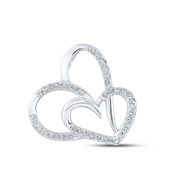 10k White Gold Womens Round Diamond Heart Pendant 1/6 Cttw