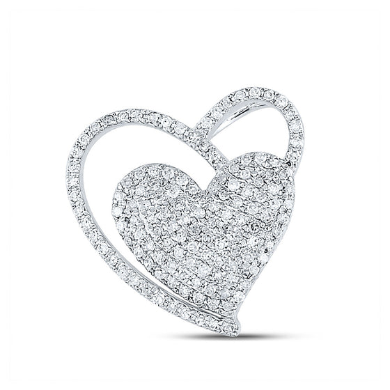 10k White Gold Womens Round Diamond Heart Pendant 3/8 Cttw