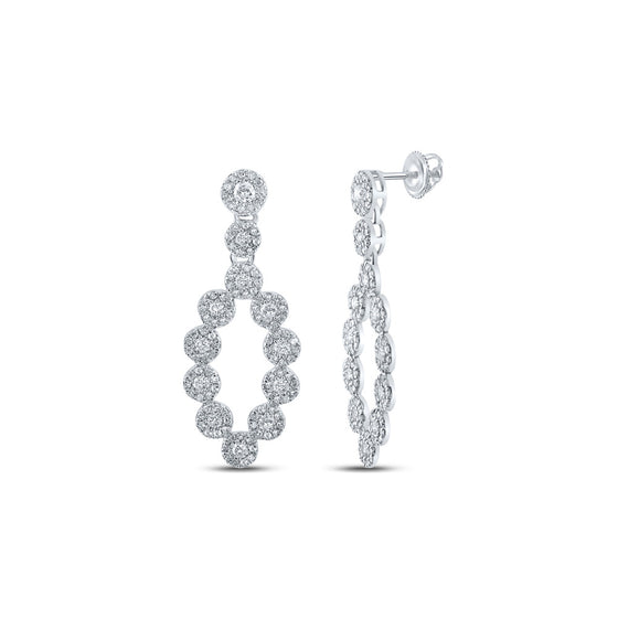 10k White Gold Womens Round Diamond Dangle Earrings 1-1/4 Cttw