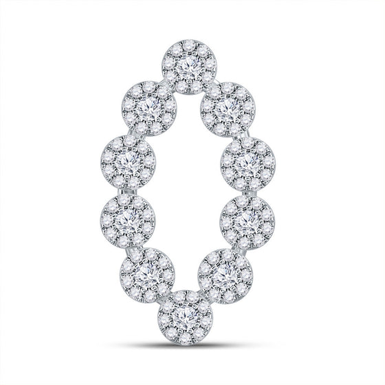 10k White Gold Womens Round Diamond Oval Fashion Pendant 3/4 Cttw