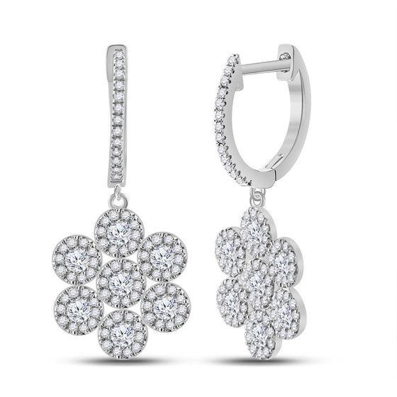 10k White Gold Womens Round Diamond Dangle Earrings 1 Cttw