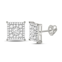  10k White Gold Womens Round Diamond Square Earrings 1/2 Cttw