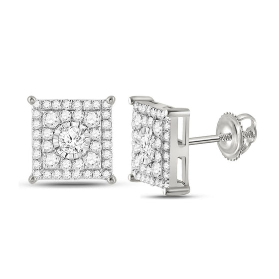 10k White Gold Womens Round Diamond Square Earrings 1/2 Cttw