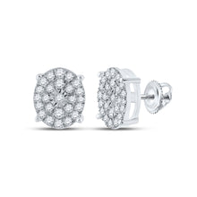  10k White Gold Womens Round Diamond Oval Earrings 1/2 Cttw