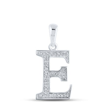  10k White Gold Womens Round Diamond Initial E Letter Pendant 1/12 Cttw
