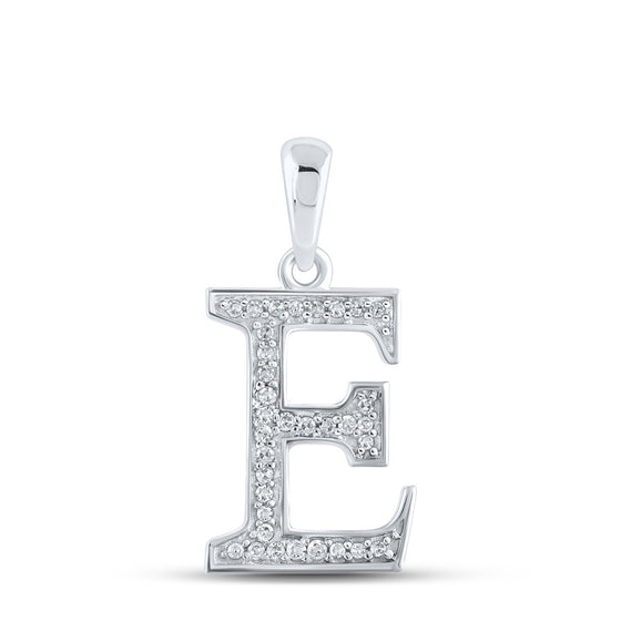 10k White Gold Womens Round Diamond Initial E Letter Pendant 1/12 Cttw