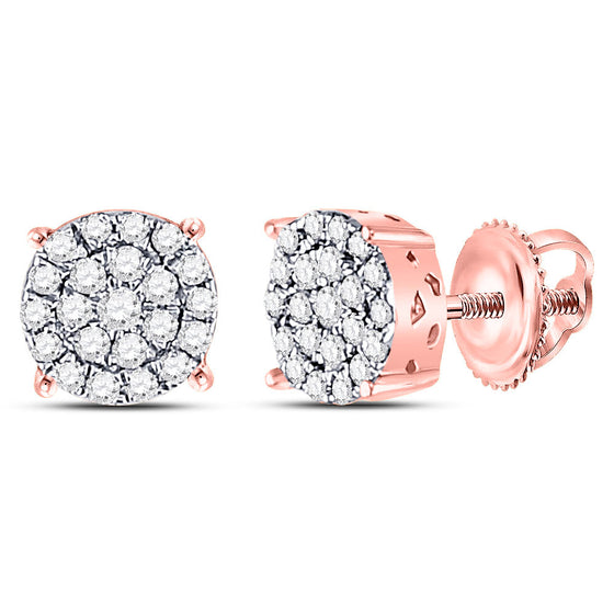 10k Rose Gold Womens Round Diamond Cluster Earrings 1/4 Cttw