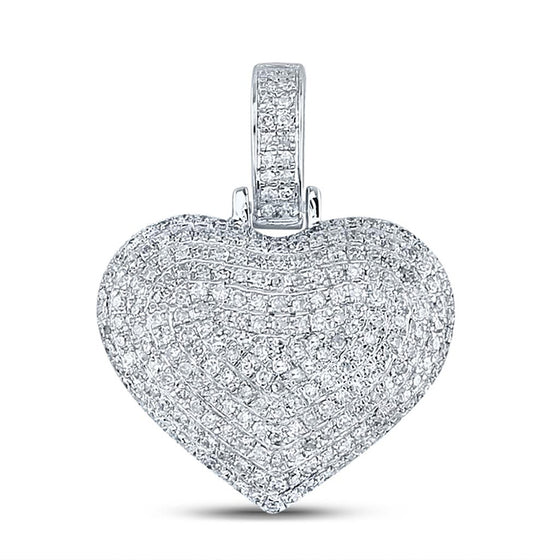 10k White Gold Womens Round Diamond Charmed Heart Pendant 3/4 Cttw