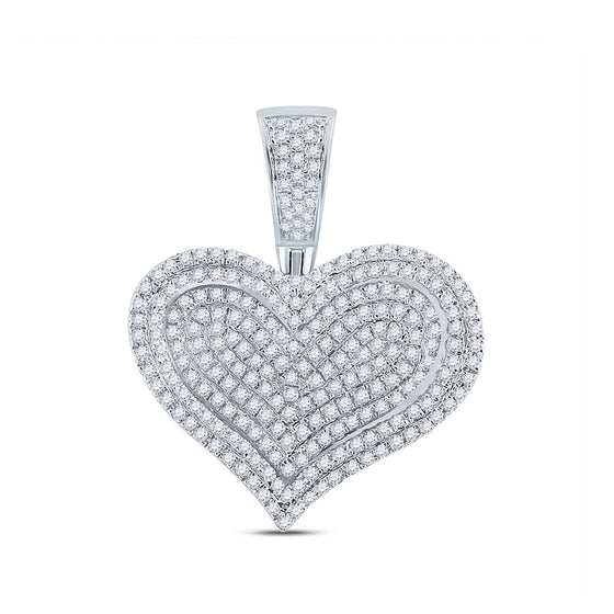 10k White Gold Mens Round Diamond Heart Charm Pendant 3/4 Cttw