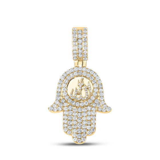 10k Yellow Gold Mens Round Diamond Hamsa Allah Charm Pendant 3 Cttw