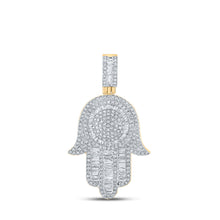  10k Yellow Gold Mens Baguette Diamond Hamsa Charm Pendant 1 Cttw