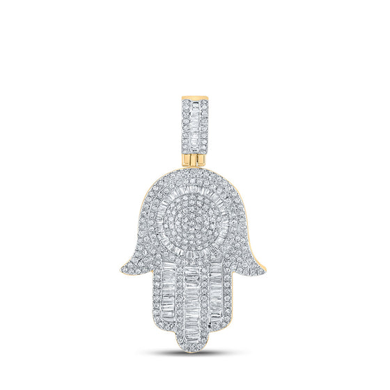 10k Yellow Gold Mens Baguette Diamond Hamsa Charm Pendant 1 Cttw