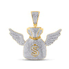10k Yellow Gold Mens Round Diamond Money Bag Wings Charm Pendant 1-1/2 Cttw