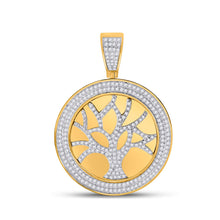  10k Yellow Gold Mens Round Diamond Tree of Life Charm Pendant 7/8 Cttw