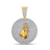 10k Yellow Gold Mens Round Diamond Praying Hands Circle Charm Pendant 1 Cttw