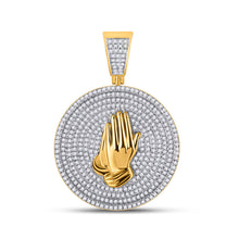  10k Yellow Gold Mens Round Diamond Praying Hands Circle Charm Pendant 1 Cttw