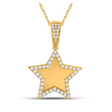  10k Yellow Gold Mens Round Diamond Picture Memory Star Charm Pendant 7/8 Cttw