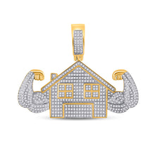  10k Yellow Gold Mens Round Diamond Flex Trap House Charm Pendant 1-1/2 Cttw