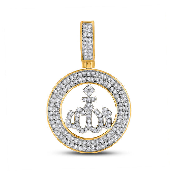 10k Yellow Gold Mens Round Diamond Allah Islam Charm Pendant 1/2 Cttw